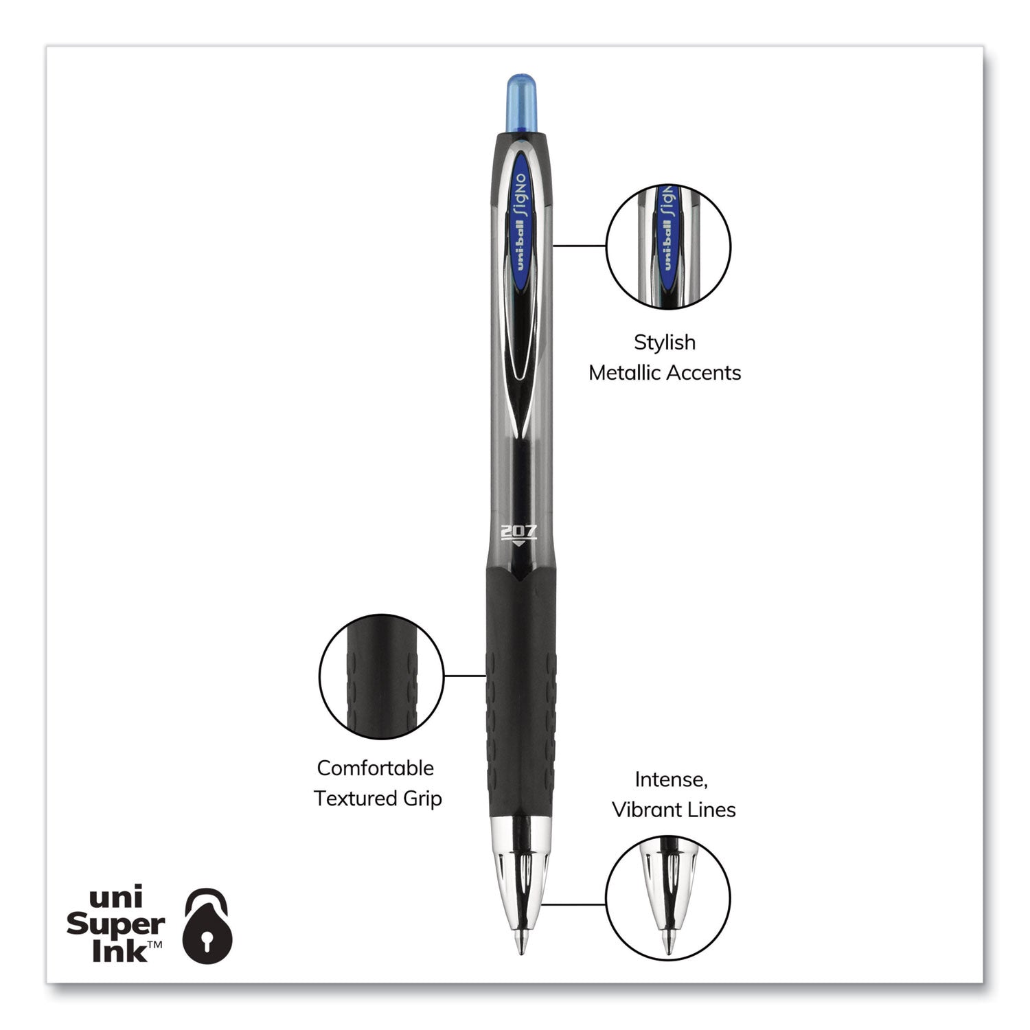 signo-207-gel-pen-retractable-medium-07-mm-blue-ink-smoke-black-blue-barrel-36-box_ubc1921064 - 3