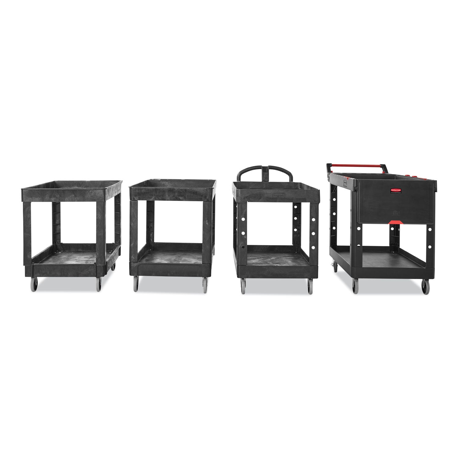 Service/Utility Carts, Plastic, 2 Shelves, 500 lb Capacity, 24" x 40" x 31.25", Black - 