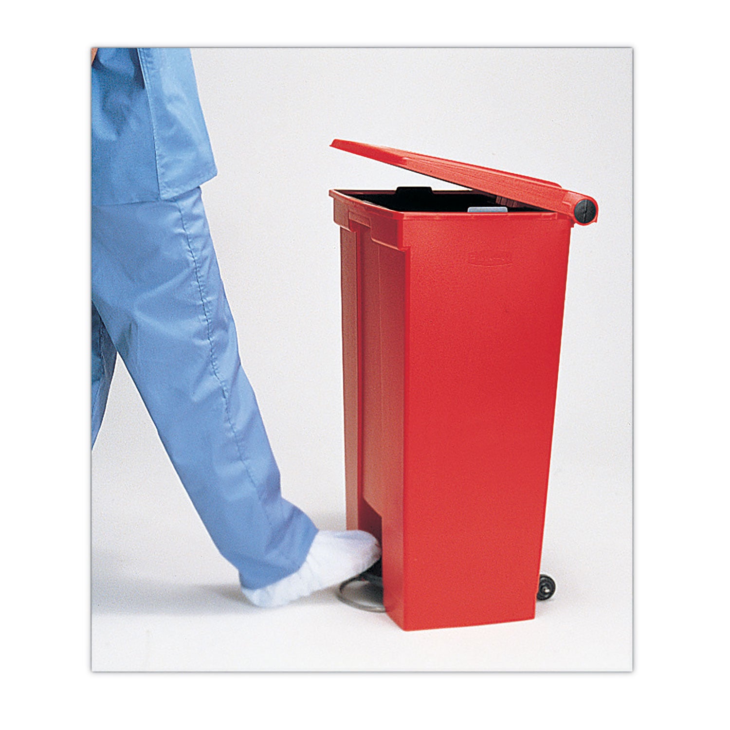 Indoor Utility Step-On Waste Container, Rectangular, Plastic, 23gal, Red - 5