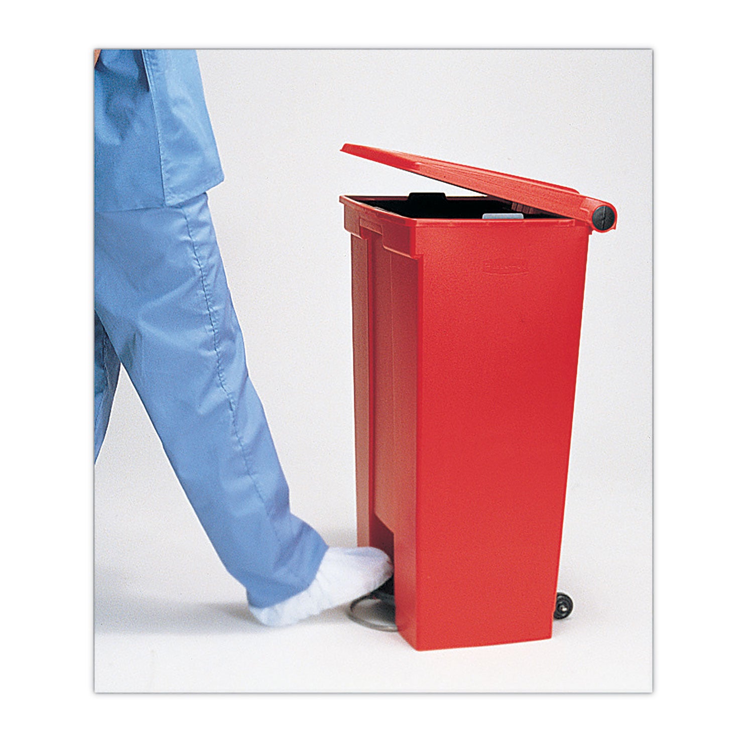 Indoor Utility Step-On Waste Container, Rectangular, Plastic, 23gal, Red