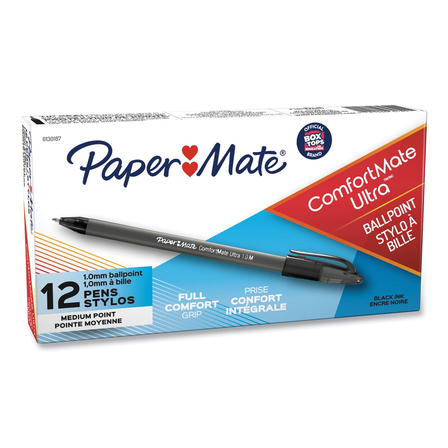 ComfortMate Ultra Ballpoint Pen, Stick, Medium 1 mm, Black Ink, Black Barrel, Dozen - 