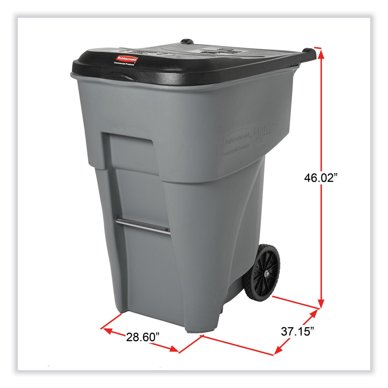 Brute Roll-Out Heavy-Duty Container, 95 gal, Polyethylene, Gray - 