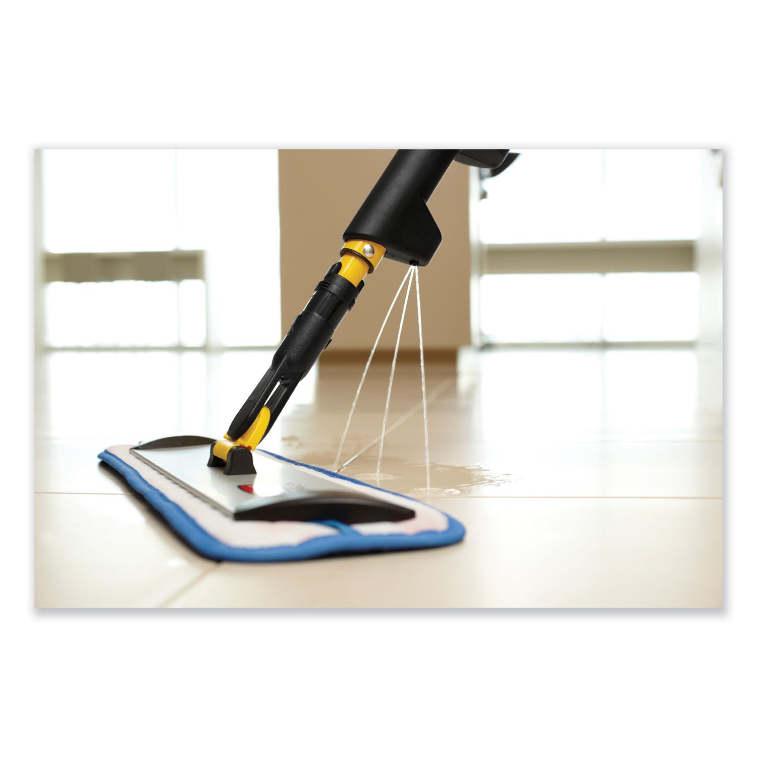 Pulse Microfiber Spray Mop System, 17" Wide Microfiber Head, 52" Yellow Plastic Handle - 