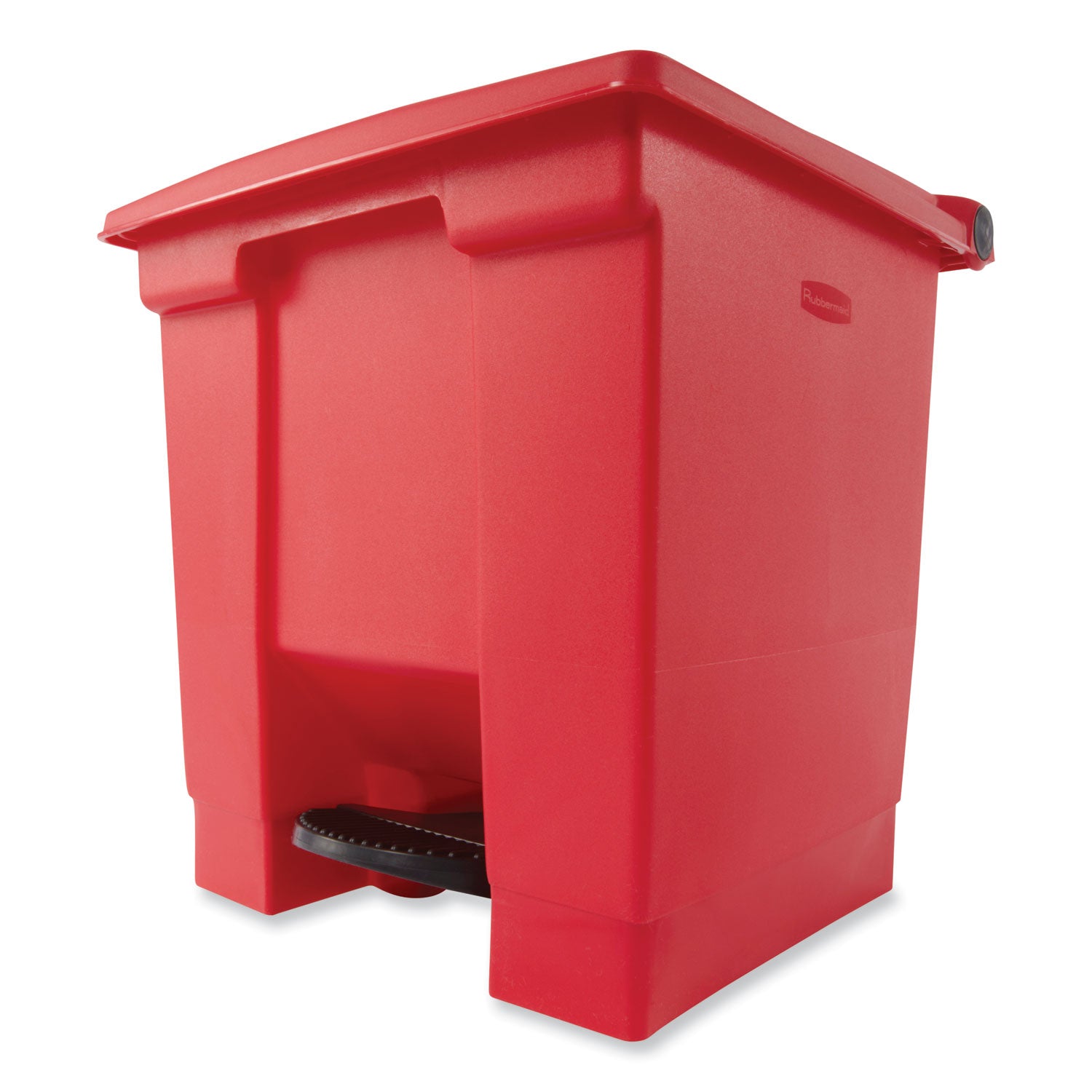 Indoor Utility Step-On Waste Container, Square, Plastic, 8gal, Red