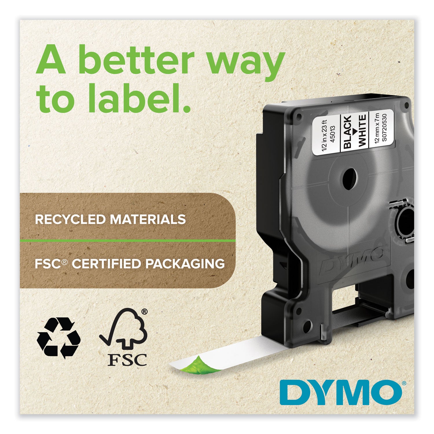 D1 High-Performance Polyester Removable Label Tape, 0.5" x 23 ft, White on Clear