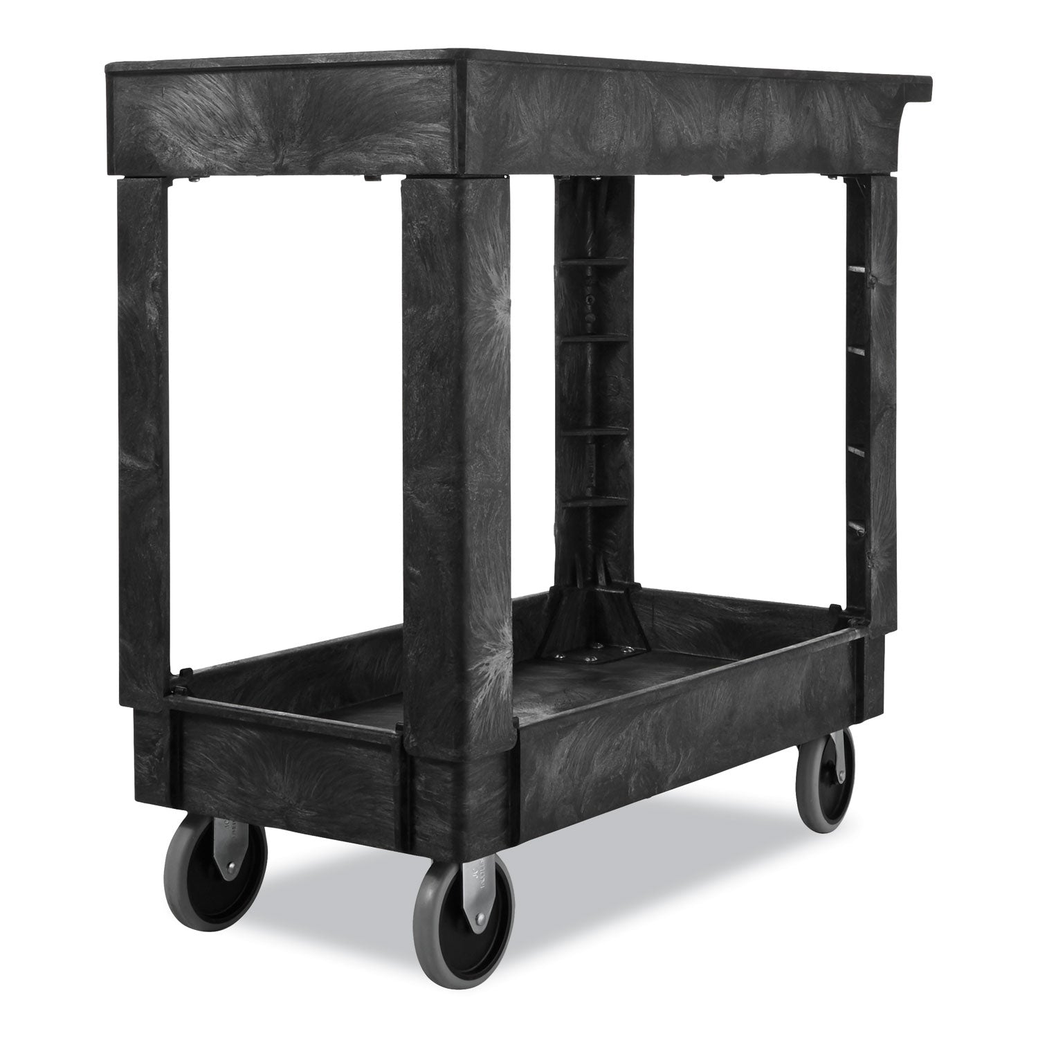 Service/Utility Carts, Plastic, 2 Shelves, 500 lb Capacity, 34.13" x 17.38" x 32.38", Black - 