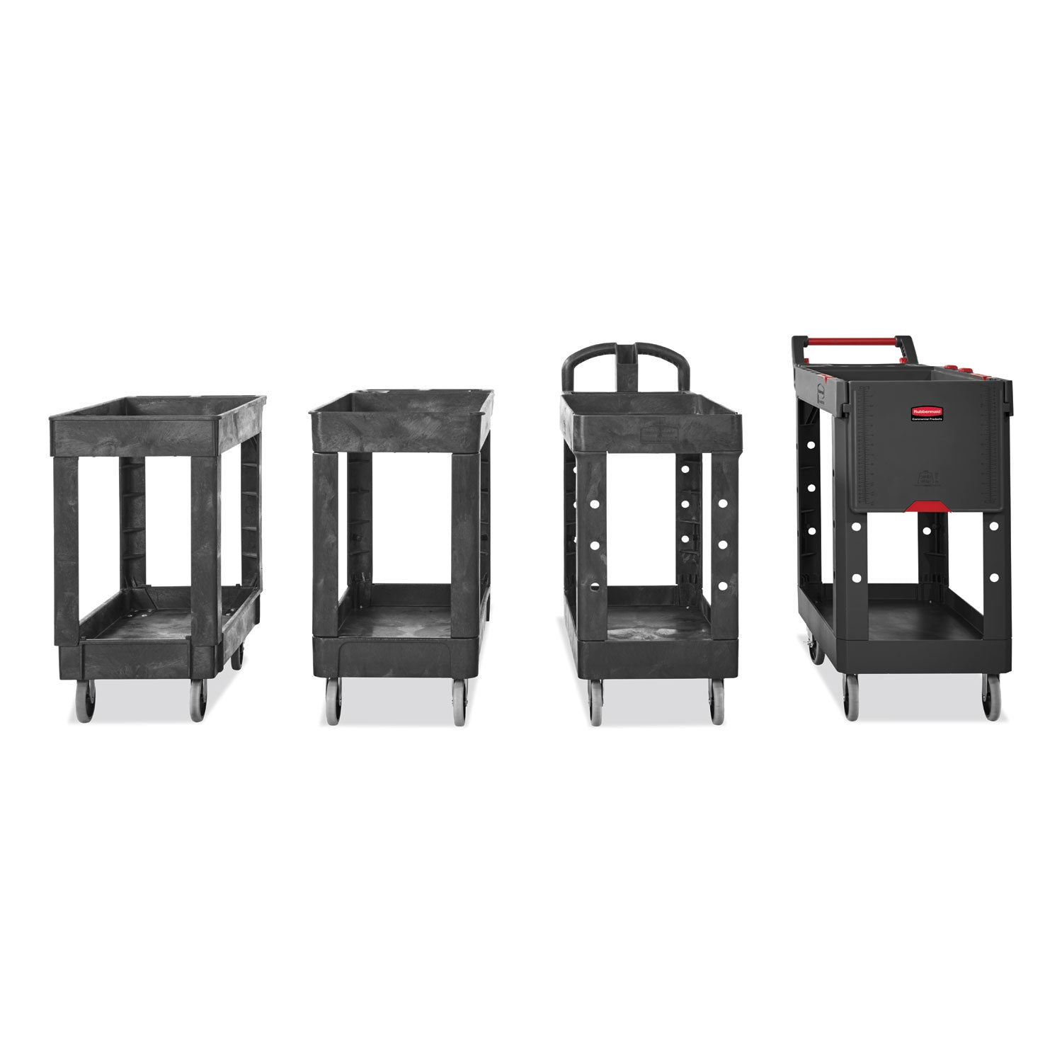 Service/Utility Carts, Plastic, 2 Shelves, 500 lb Capacity, 34.13" x 17.38" x 32.38", Black - 