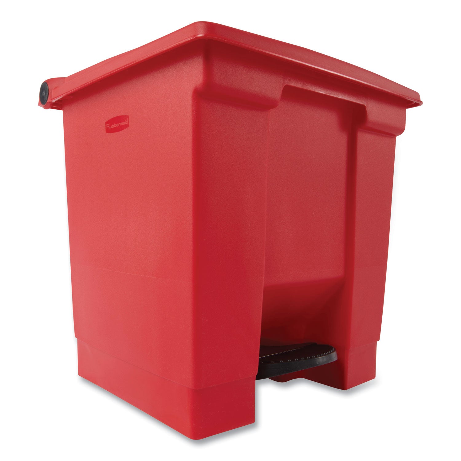 Indoor Utility Step-On Waste Container, Square, Plastic, 8gal, Red - 6