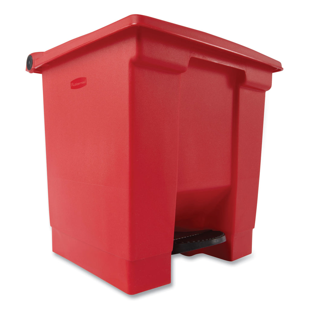 Indoor Utility Step-On Waste Container, Square, Plastic, 8gal, Red