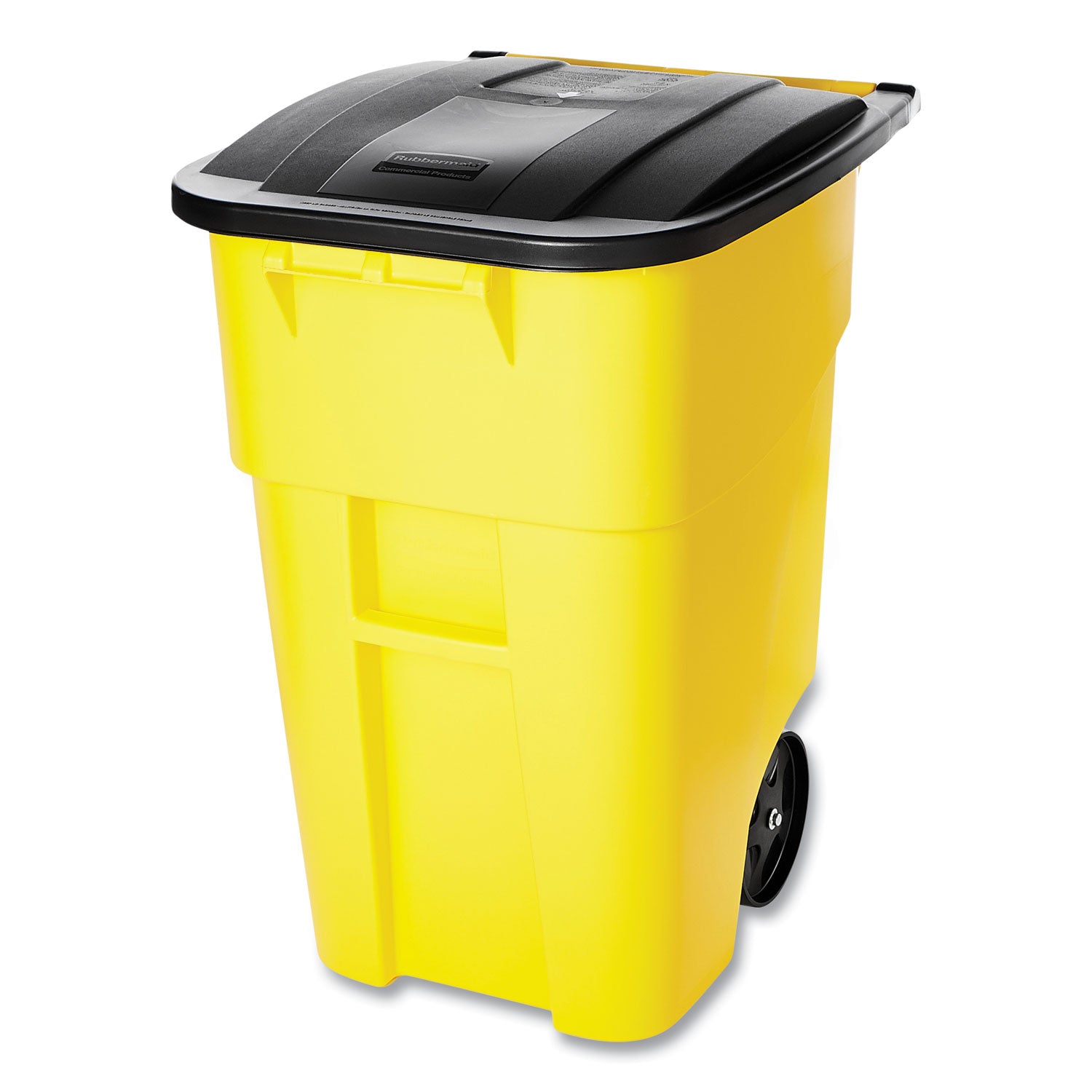 Square Brute Rollout Container, 50 gal, Molded Plastic, Yellow - 