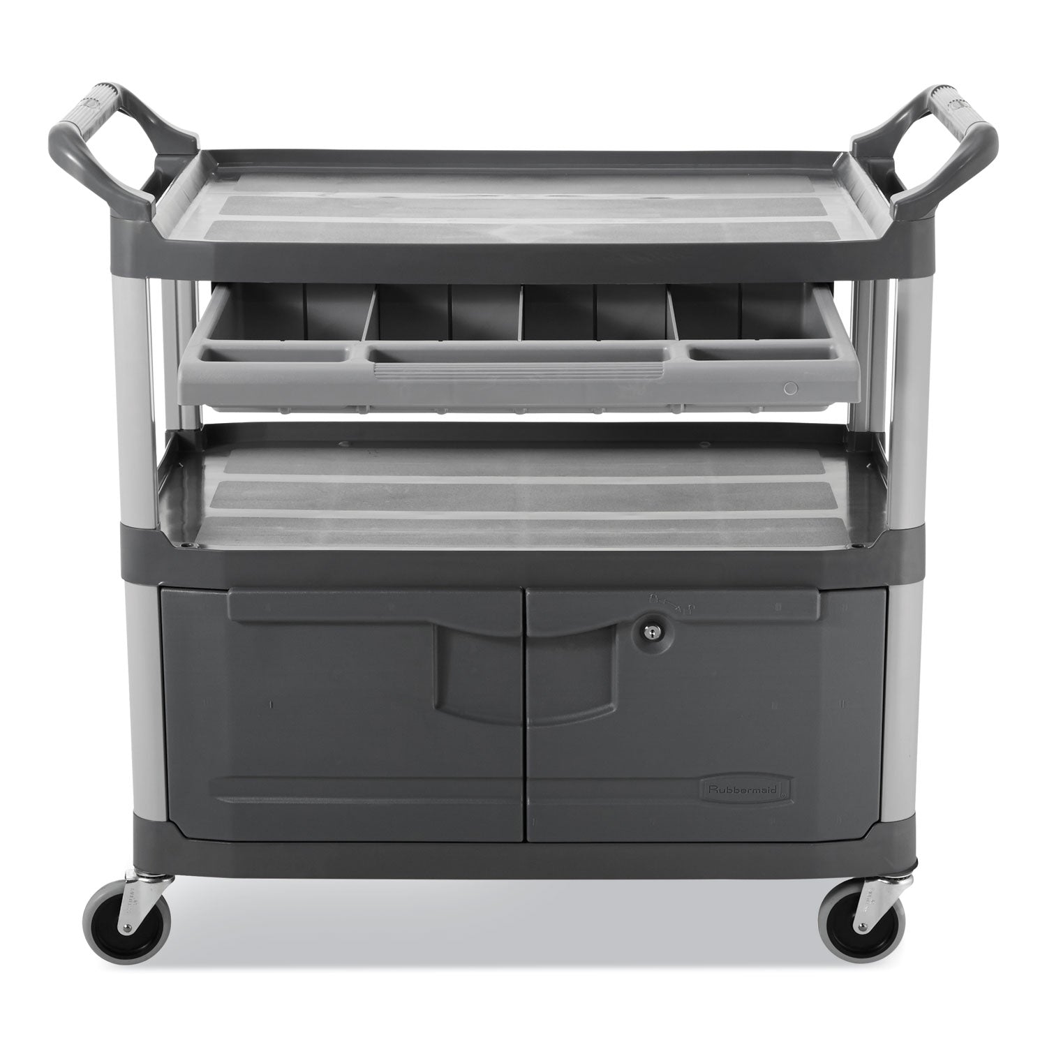 Xtra Instrument Cart with Locking Storage Area, Plastic, 3 Shelves, 300 lb Capacity, 20" x 40.63" x 37.8", Gray - 4