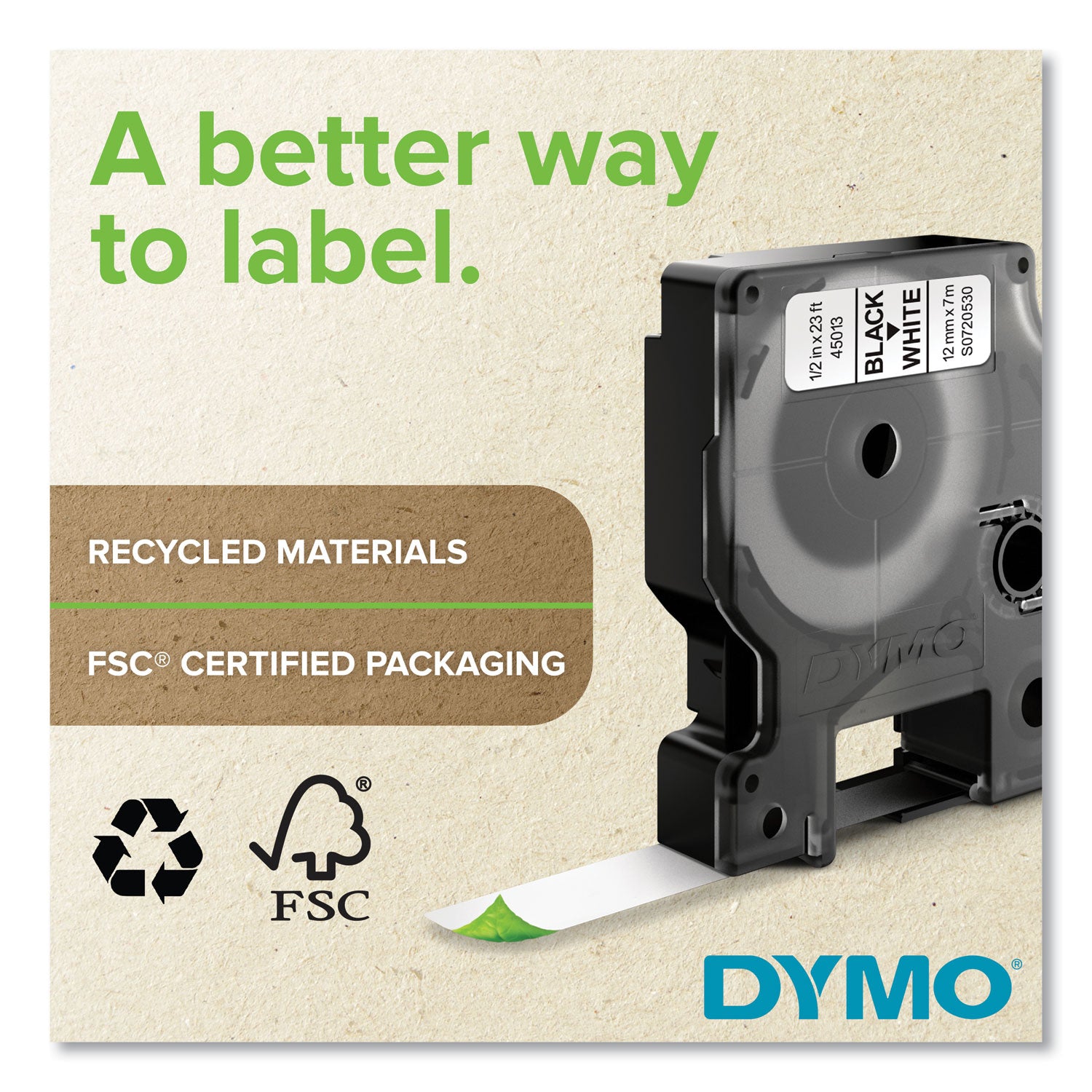 D1 High-Performance Polyester Removable Label Tape, 0.37" x 23 ft, Black on Clear