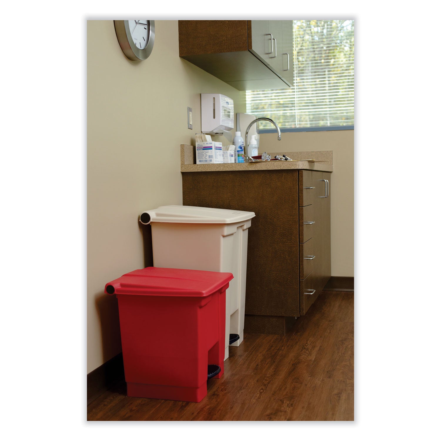 Indoor Utility Step-On Waste Container, Square, Plastic, 8gal, Red - 4