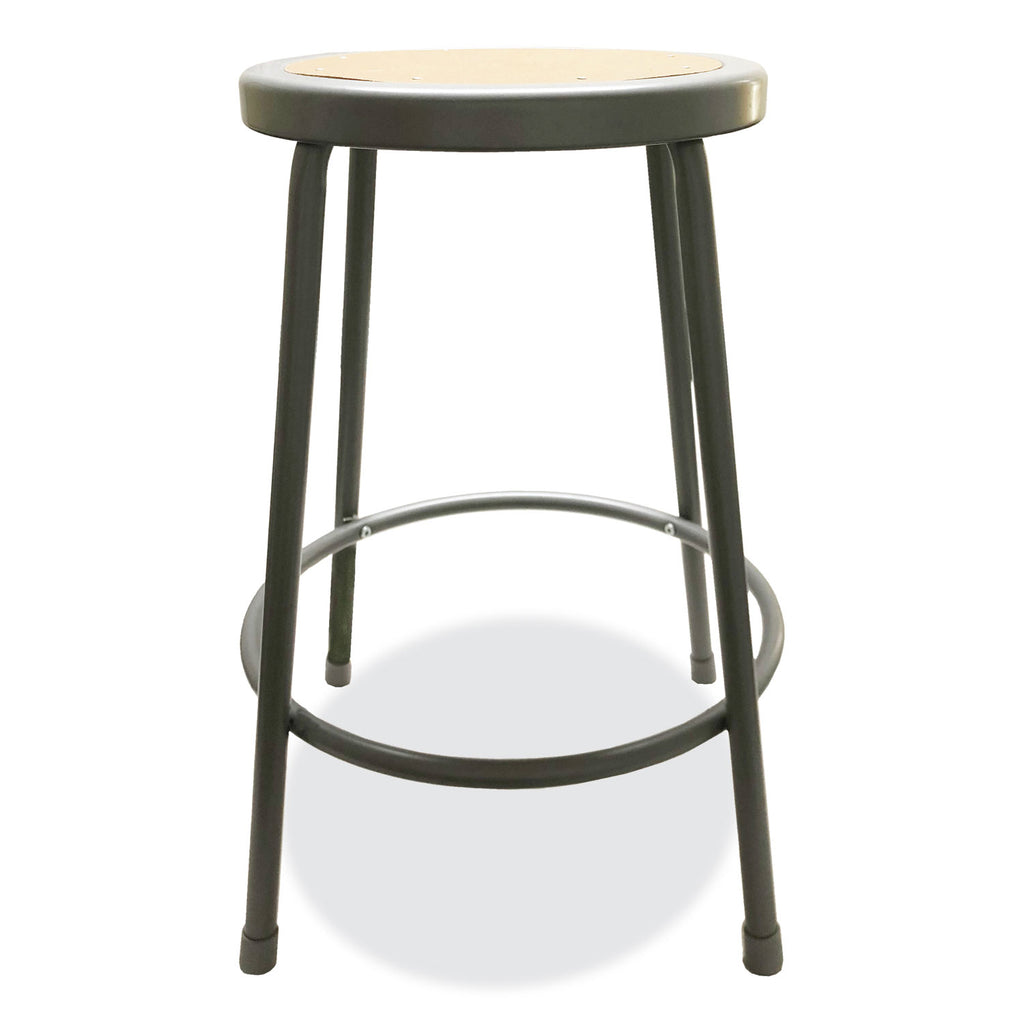 industrial-metal-shop-stool-backless-supports-up-to-300-lb-24-seat-height-brown-seat-gray-base_aleis6624g - 1
