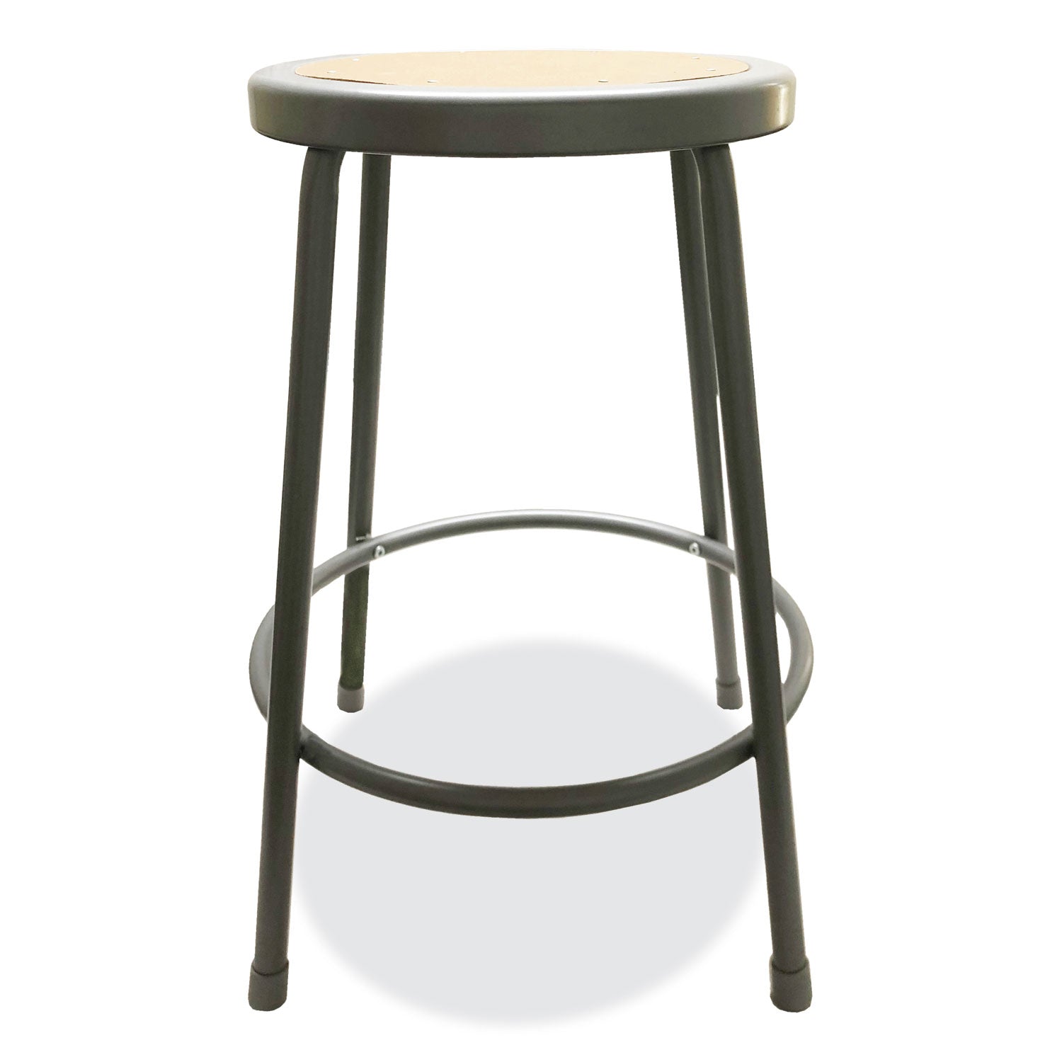 industrial-metal-shop-stool-backless-supports-up-to-300-lb-24-seat-height-brown-seat-gray-base_aleis6624g - 1