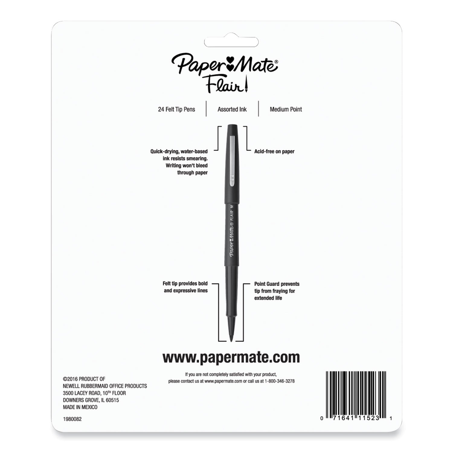 Point Guard Flair Felt Tip Porous Point Pen, Stick, Medium 0.7 mm, Assorted Tropical Vacation Ink and Barrel Colors, 24/Pack