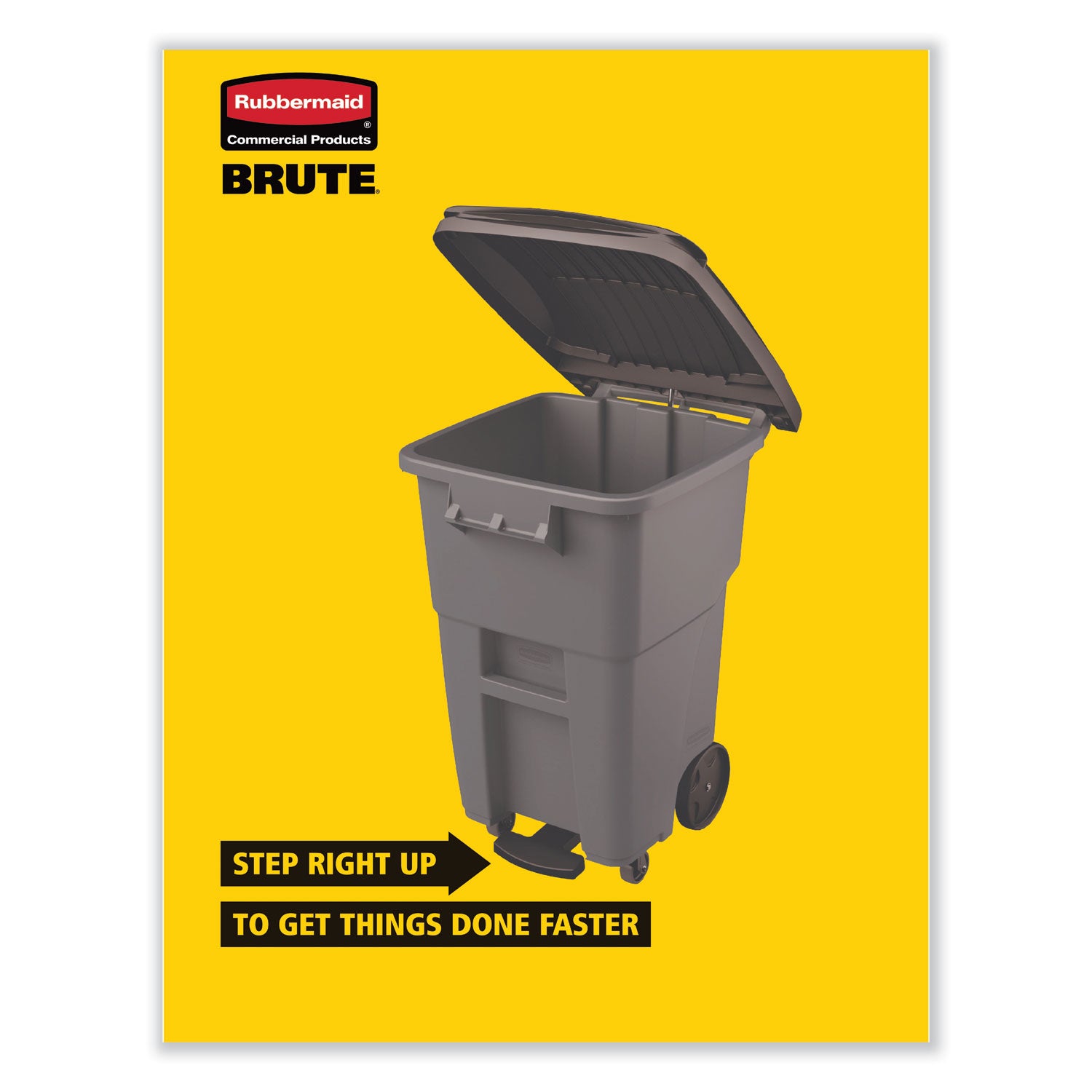 Brute Roll-Out Heavy-Duty Container, 65 gal, Polyethylene, Gray - 