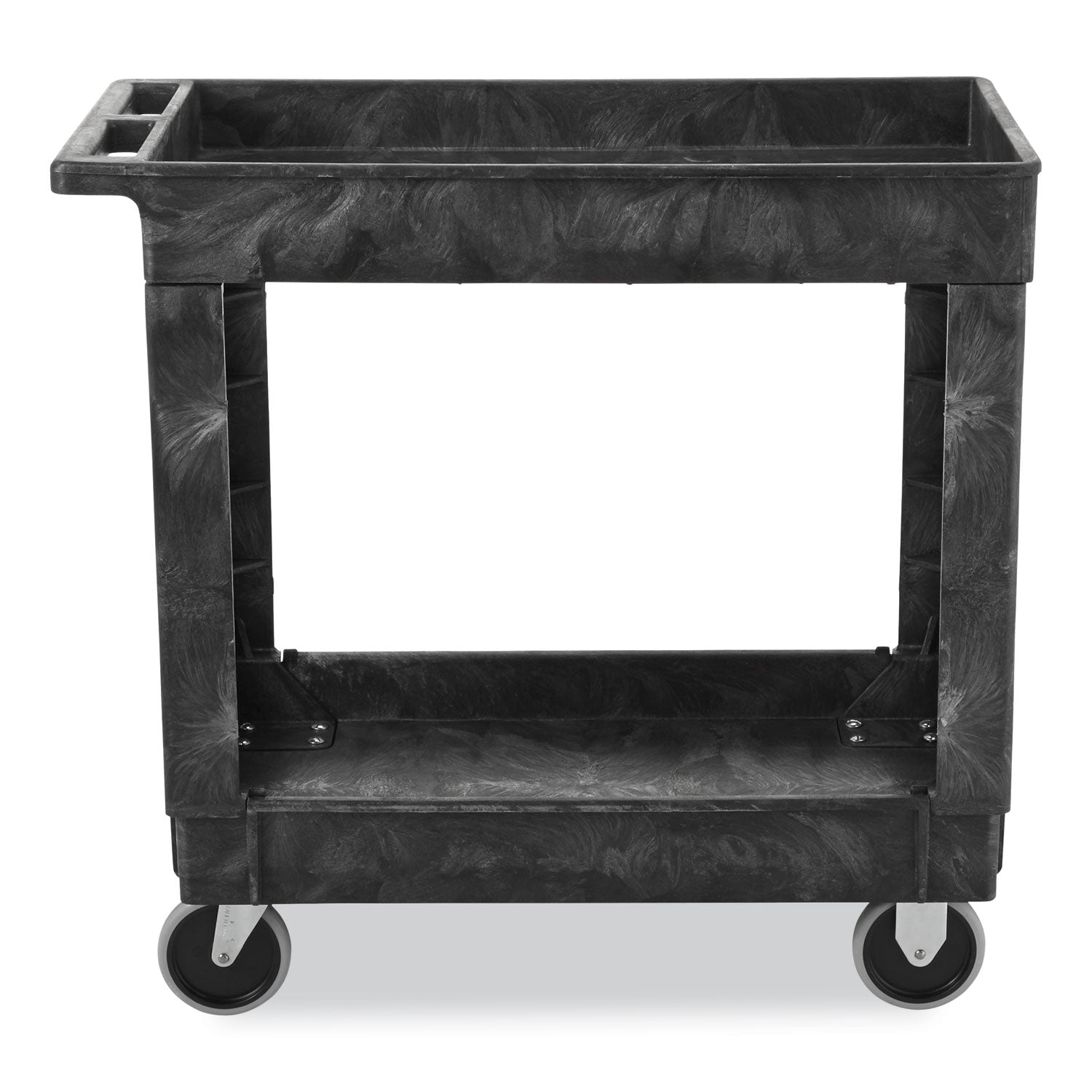 Service/Utility Carts, Plastic, 2 Shelves, 500 lb Capacity, 34.13" x 17.38" x 32.38", Black - 