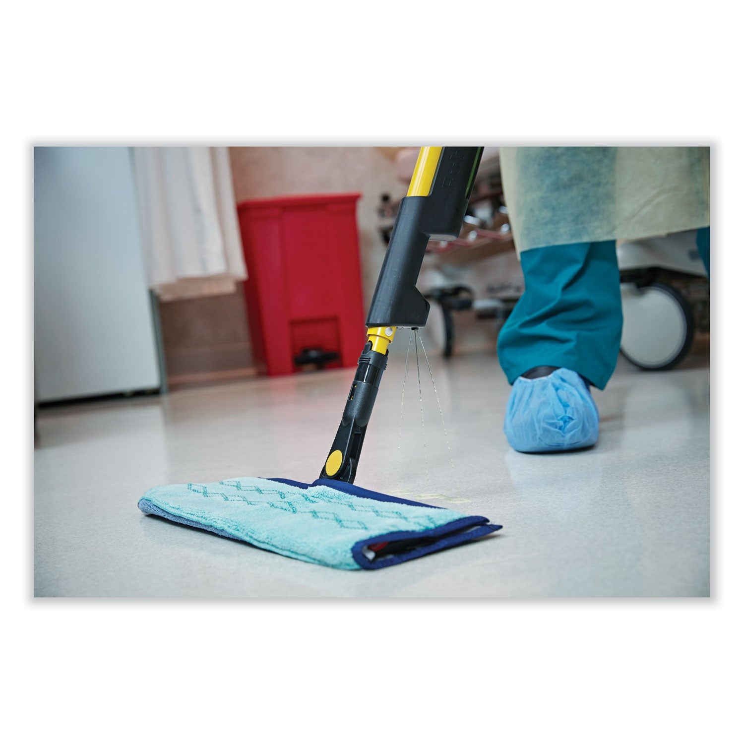 Pulse Microfiber Spray Mop System, 17" Wide Microfiber Head, 52" Yellow Plastic Handle - 
