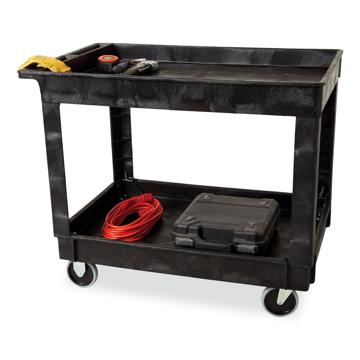 Service/Utility Carts, Plastic, 2 Shelves, 500 lb Capacity, 24" x 40" x 31.25", Black - 