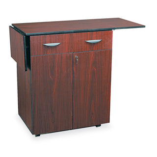 Hospitality Cart with Drop Leaves, Engineered Wood, 3 Shelves, 1 Drawer, 32.5" to 56.25" x 20.5" x 38.75", Mahogany - 