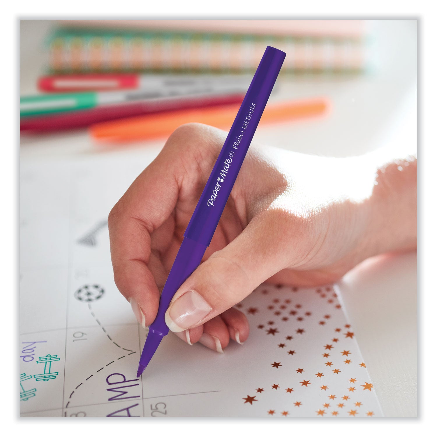 Flair Felt Tip Porous Point Pen, Stick, Medium 0.7 mm, Assorted Ink and Barrel Colors with Retro Accents, 6/Pack