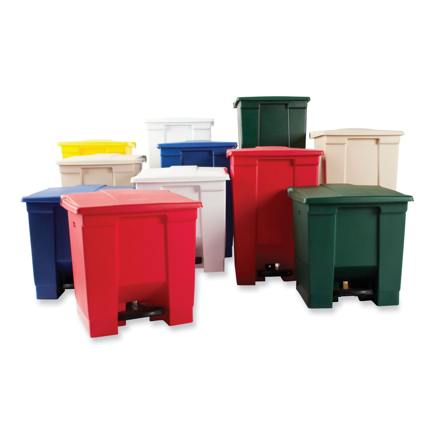 Indoor Utility Step-On Waste Container, Square, Plastic, 8gal, Red