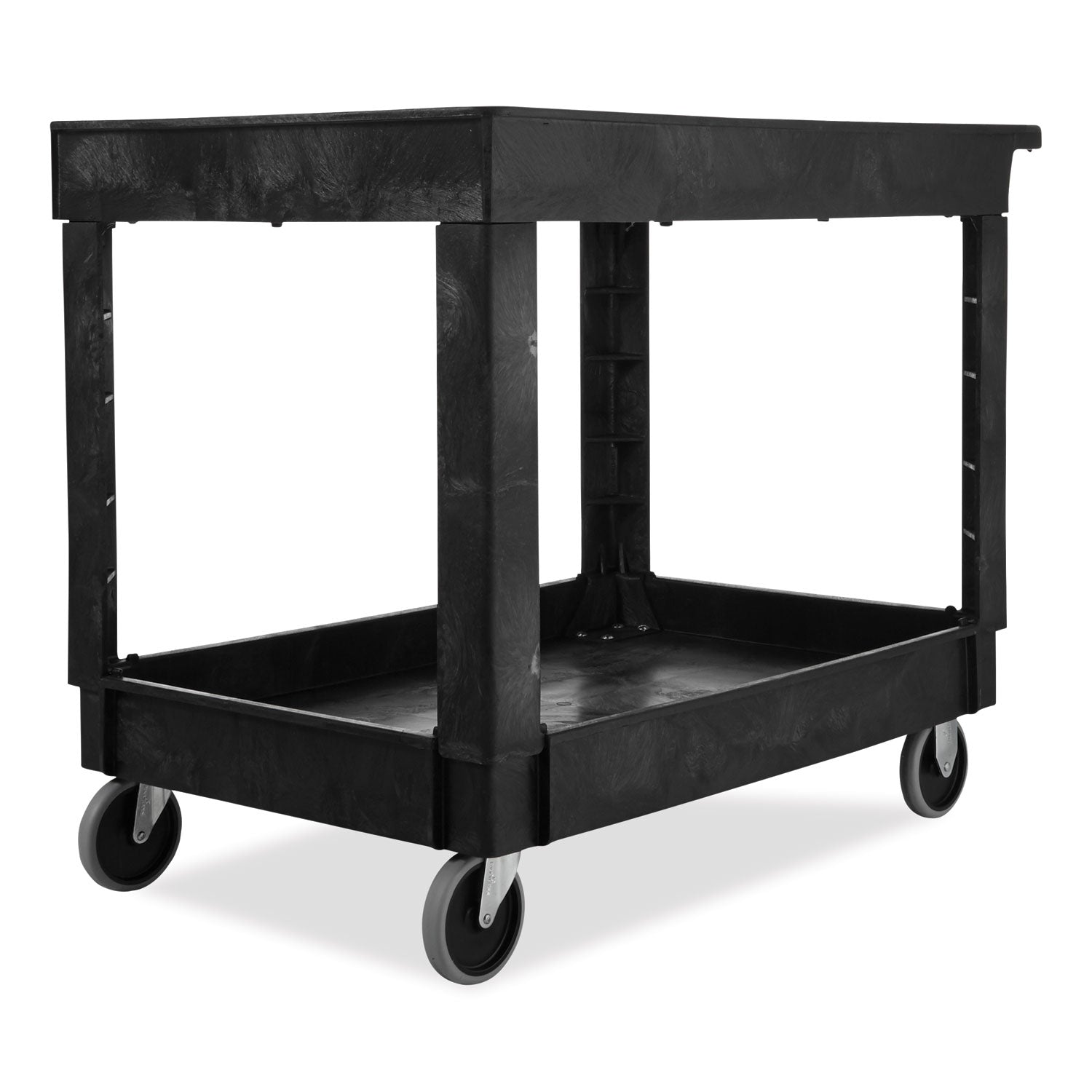 Service/Utility Carts, Plastic, 2 Shelves, 500 lb Capacity, 24" x 40" x 31.25", Black - 