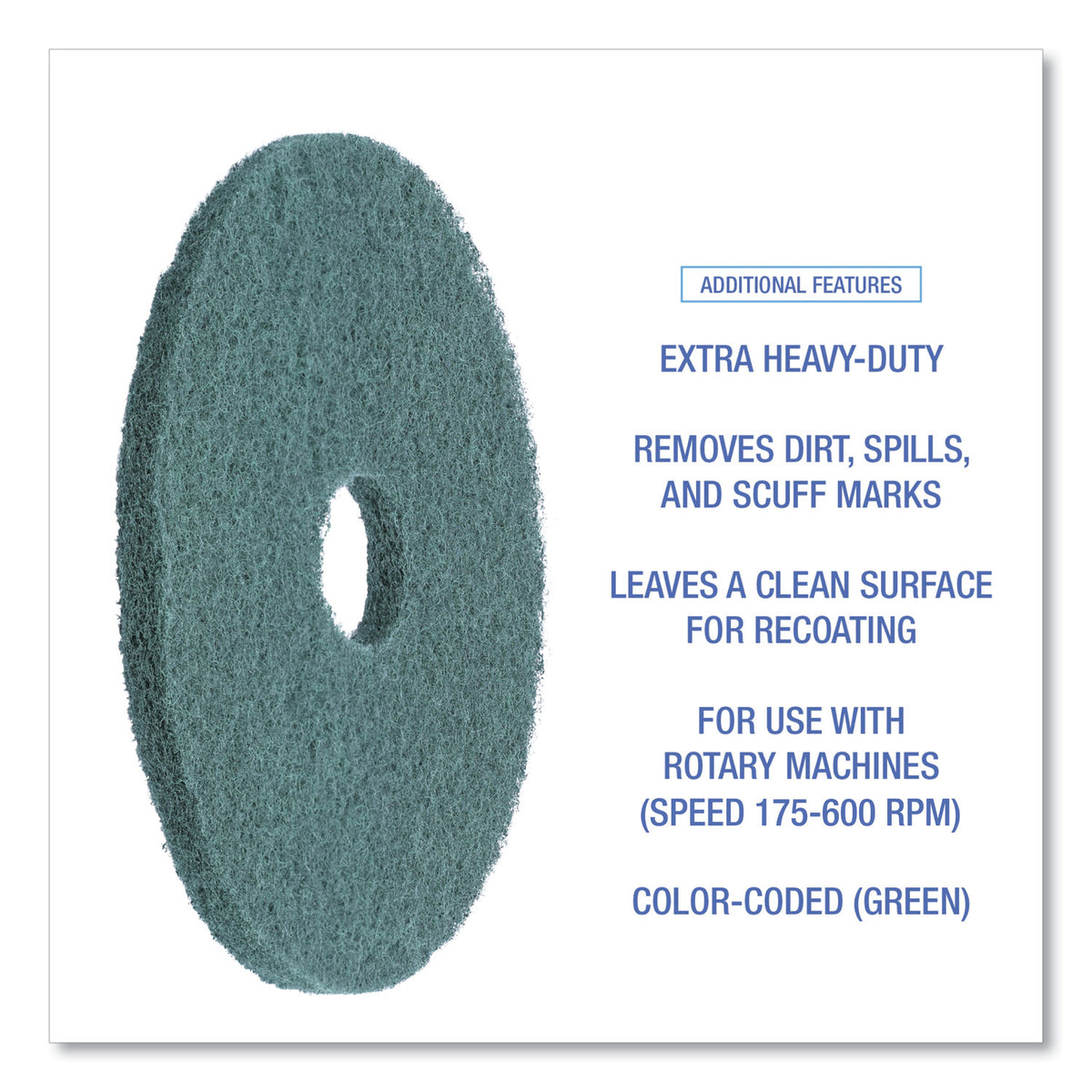 Heavy-Duty Scrubbing Floor Pads, 16" Diameter, Green, 5/Carton