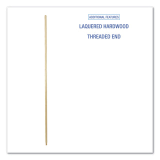 Threaded End Broom Handle, Lacquered Wood, 0.94" dia x 60", Natural