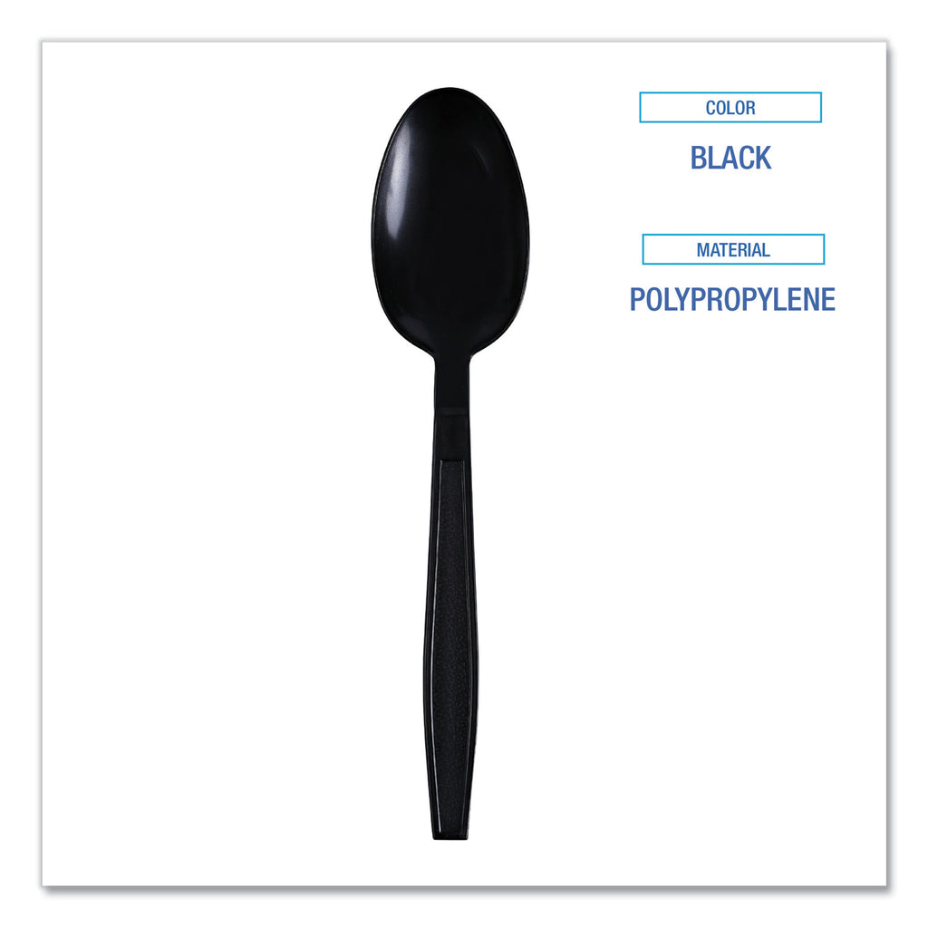 Heavyweight Wrapped Polypropylene Cutlery, Teaspoon, Black, 1,000/Carton
