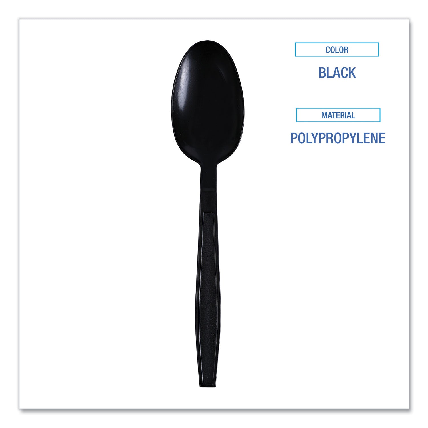 Heavyweight Wrapped Polypropylene Cutlery, Teaspoon, Black, 1,000/Carton