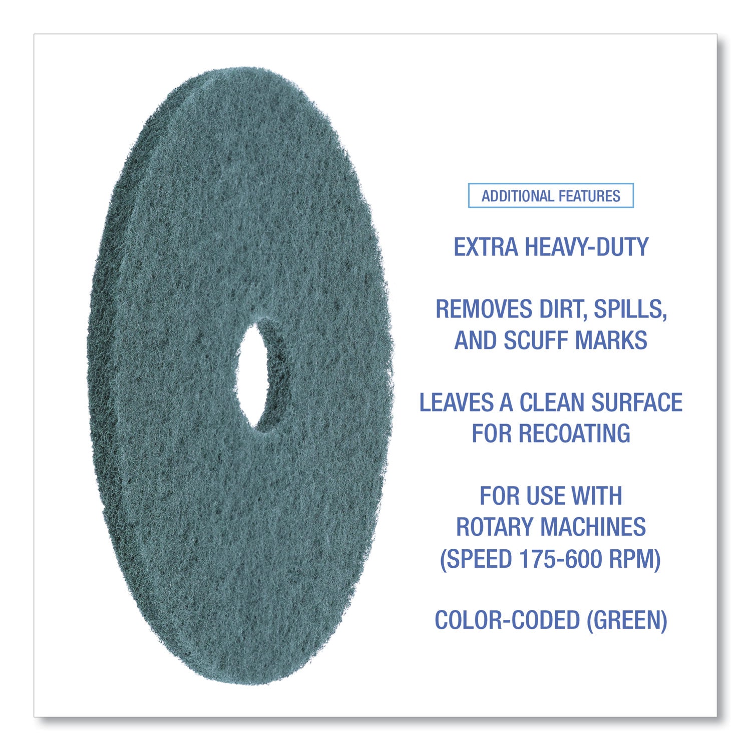 Heavy-Duty Scrubbing Floor Pads, 17" Diameter, Green, 5/Carton - 