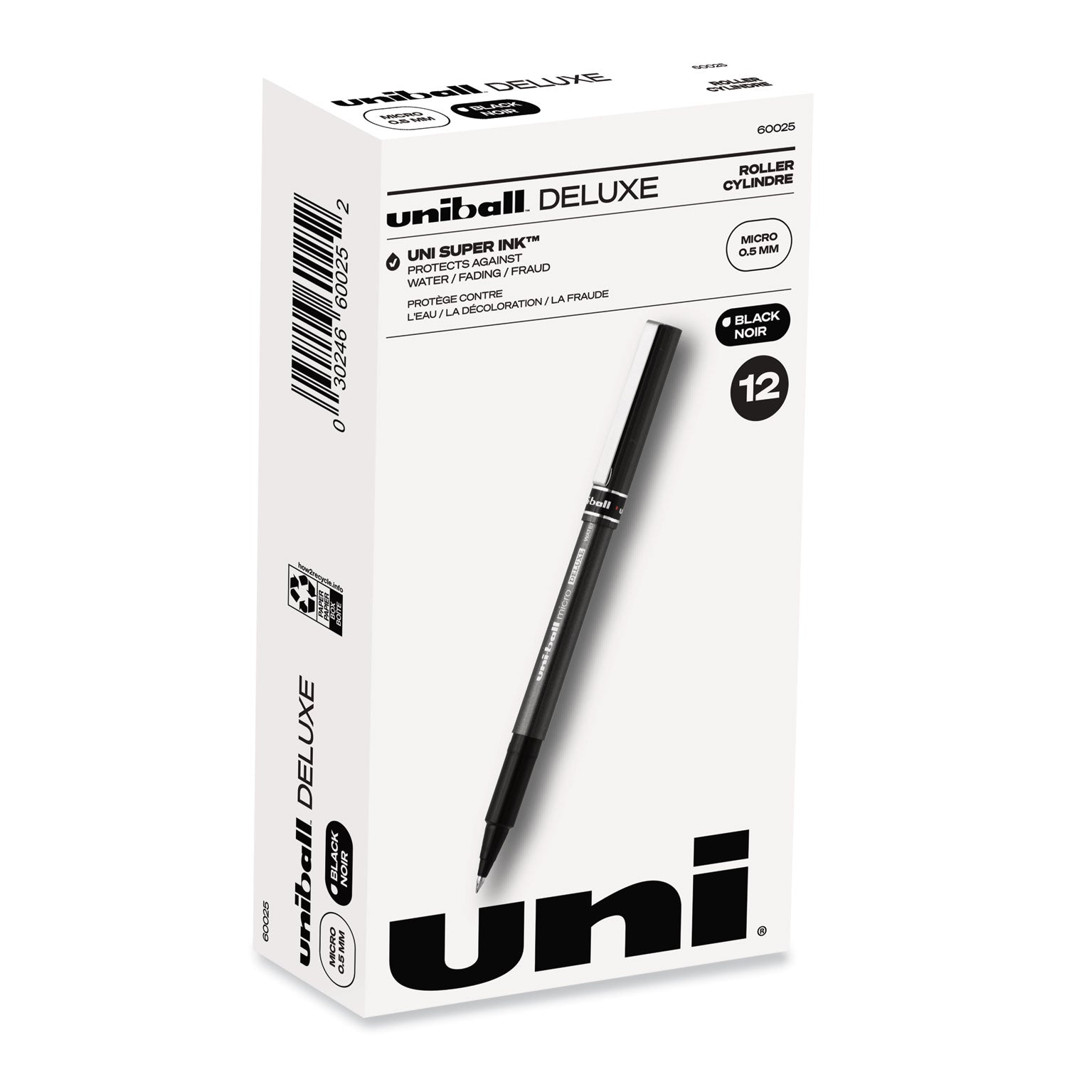 deluxe-roller-ball-pen-stick-extra-fine-05-mm-black-ink-metallic-gray-black-barrel-dozen_ubc60025 - 1