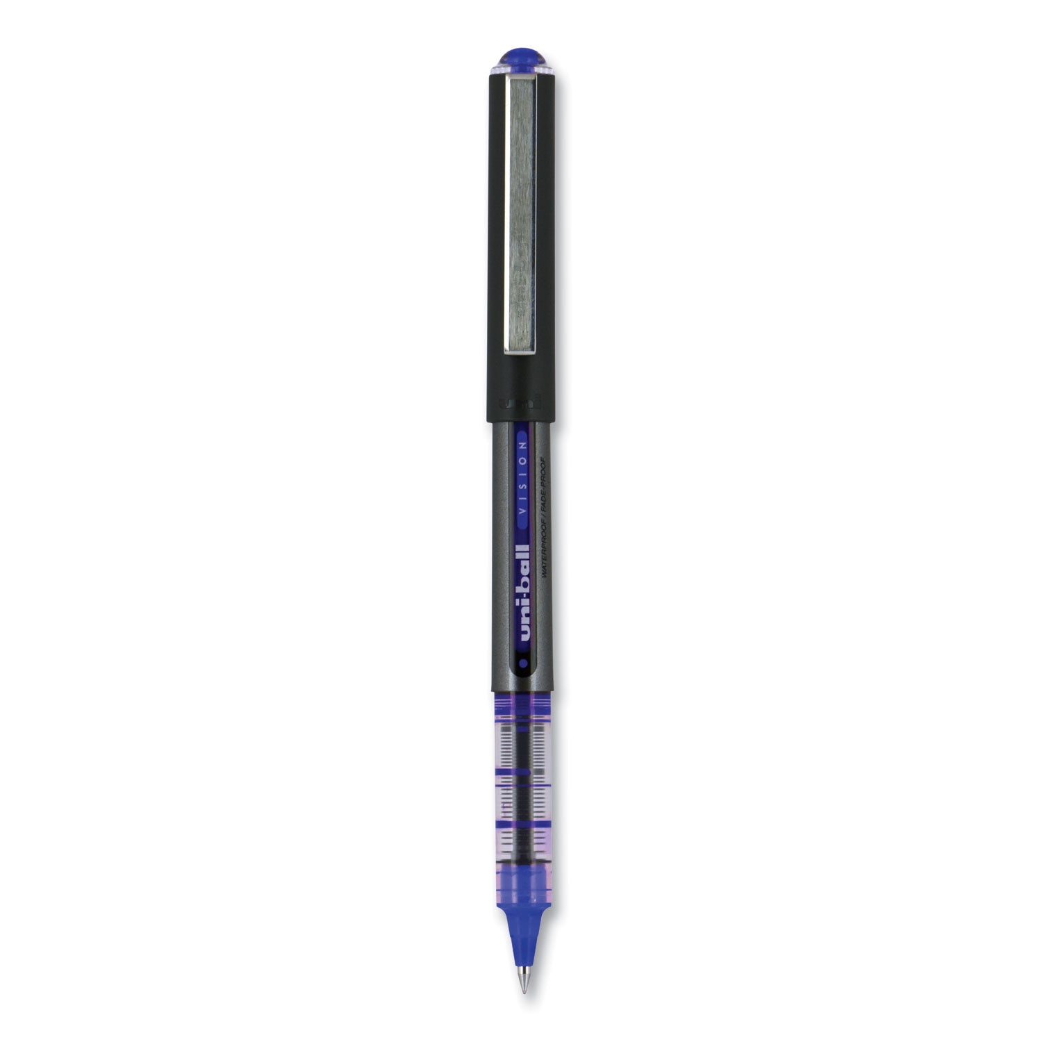 vision-roller-ball-pen-stick-extra-fine-05-mm-blue-ink-gray-blue-clear-barrel-dozen_ubc60108 - 2