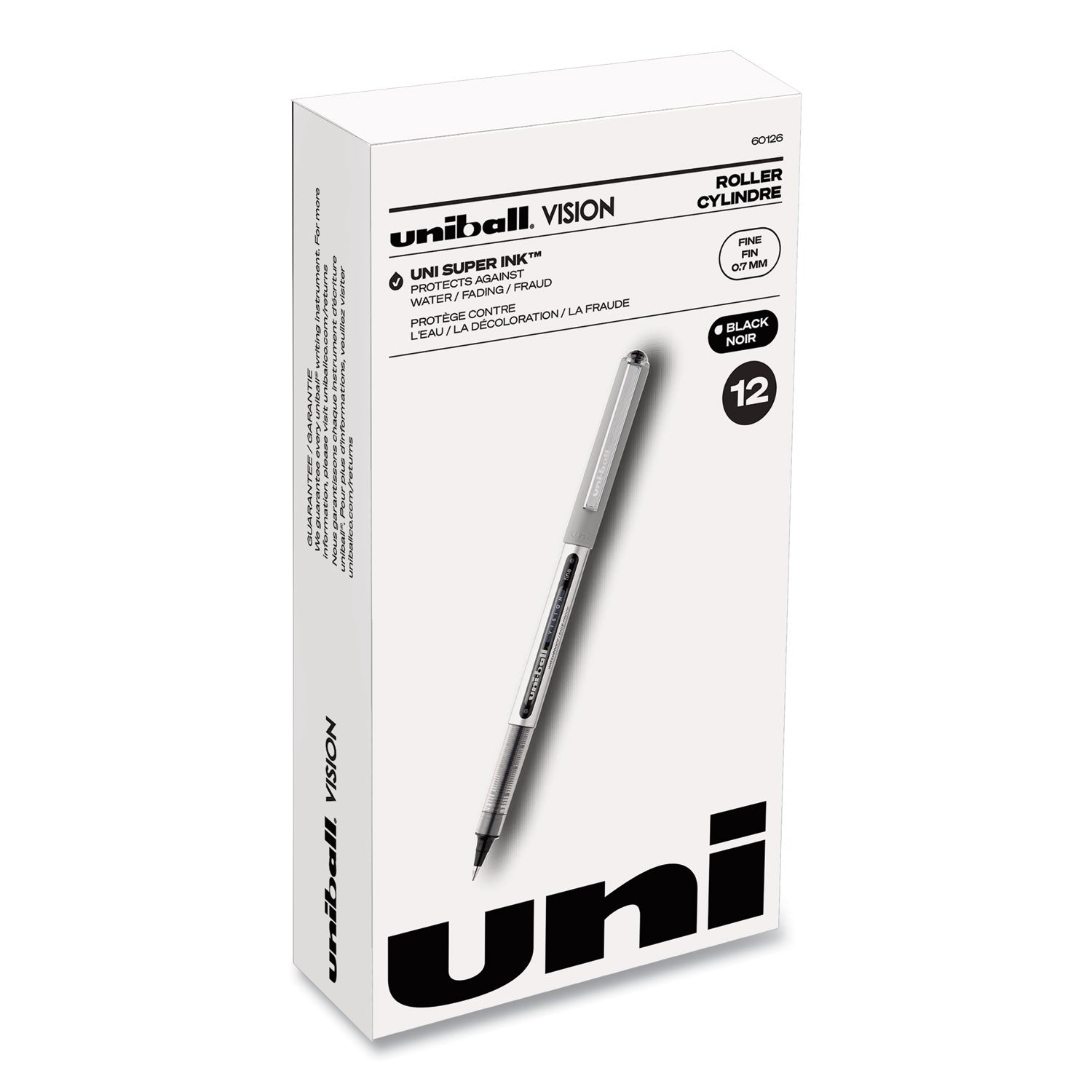 vision-roller-ball-pen-stick-fine-07-mm-black-ink-silver-black-clear-barrel-dozen_ubc60126 - 1