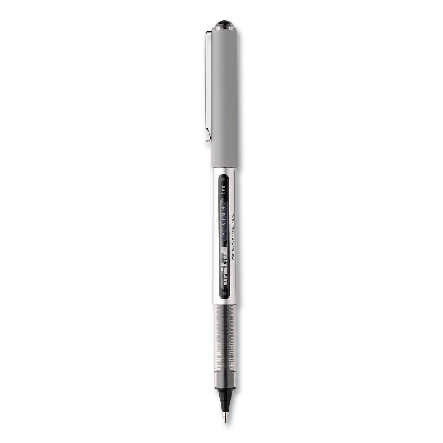 vision-roller-ball-pen-stick-fine-07-mm-black-ink-silver-black-clear-barrel-dozen_ubc60126 - 2