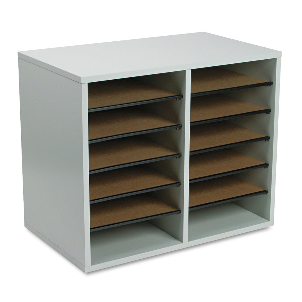 Fiberboard Literature Sorter, 12 Compartments, 19.63 x 11.88 x 16.13, Gray - 