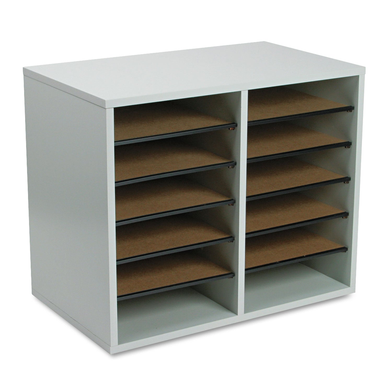 Fiberboard Literature Sorter, 12 Compartments, 19.63 x 11.88 x 16.13, Gray - 