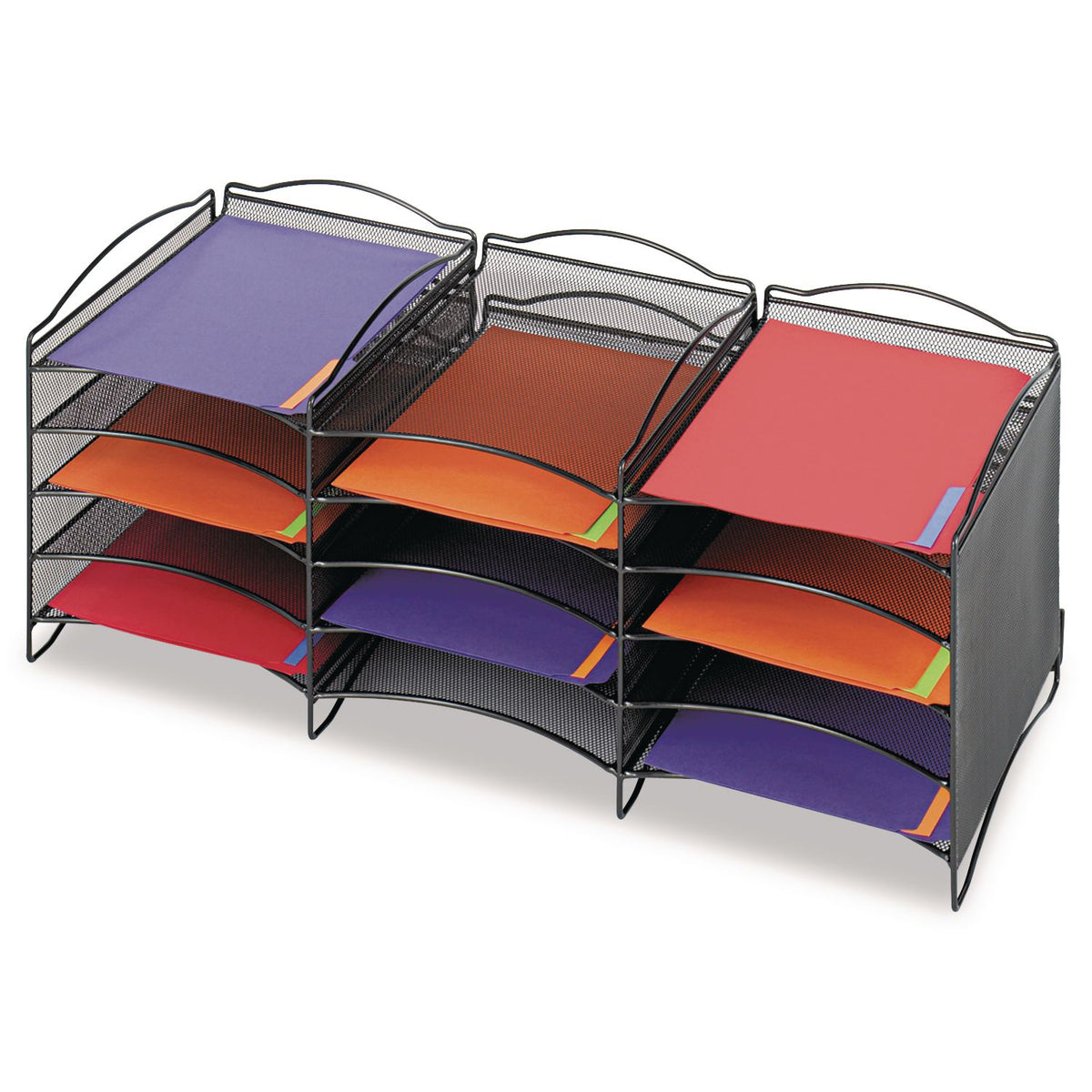 Onyx Steel Mesh Lliterature Sorter, 12 Compartments, 30 x 12.75 x 11.25, Black