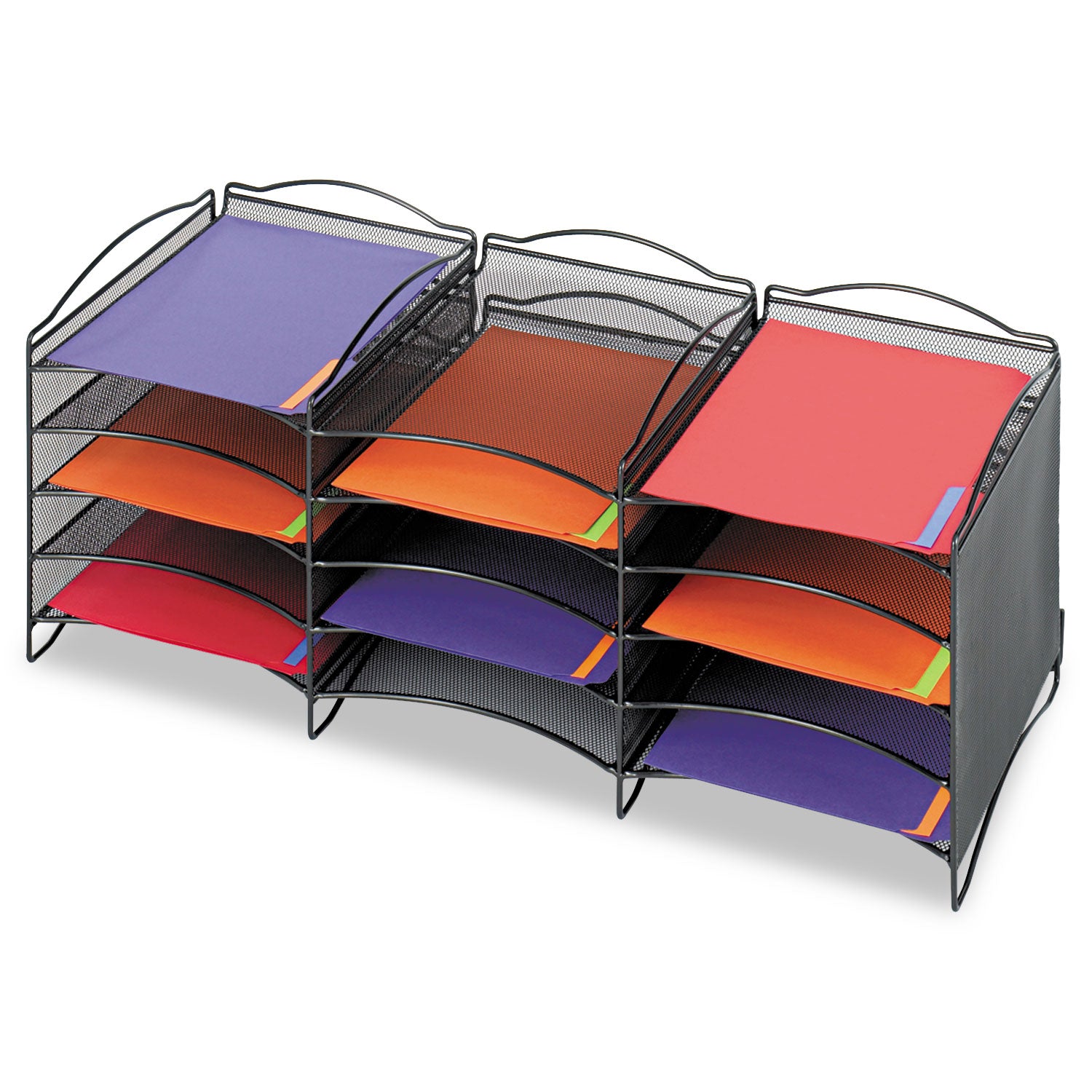 Onyx Steel Mesh Lliterature Sorter, 12 Compartments, 30 x 12.75 x 11.25, Black - 
