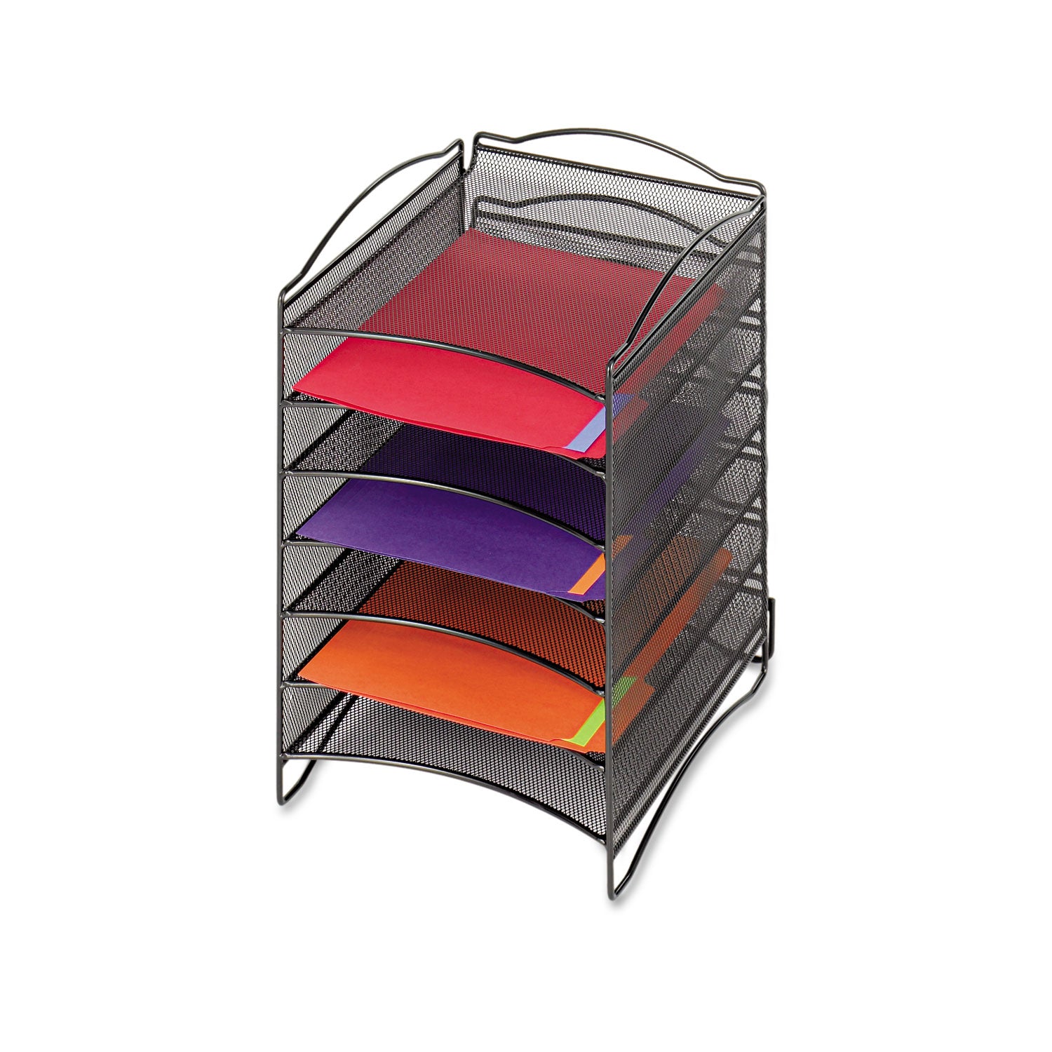 Onyx Steel Mesh Lliterature Sorter, Six Compartments, 10.25 x 12.75 x 15.25, Black - 