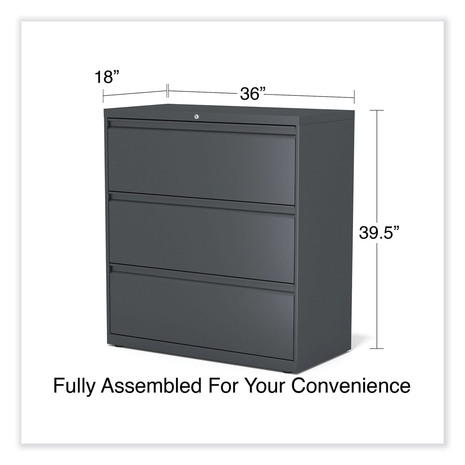Lateral File, 3 Legal/Letter/A4/A5-Size File Drawers, Charcoal, 36" x 18.63" x 40.25