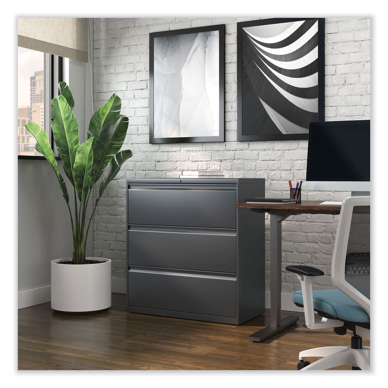 Lateral File, 3 Legal/Letter/A4/A5-Size File Drawers, Charcoal, 36" x 18.63" x 40.25