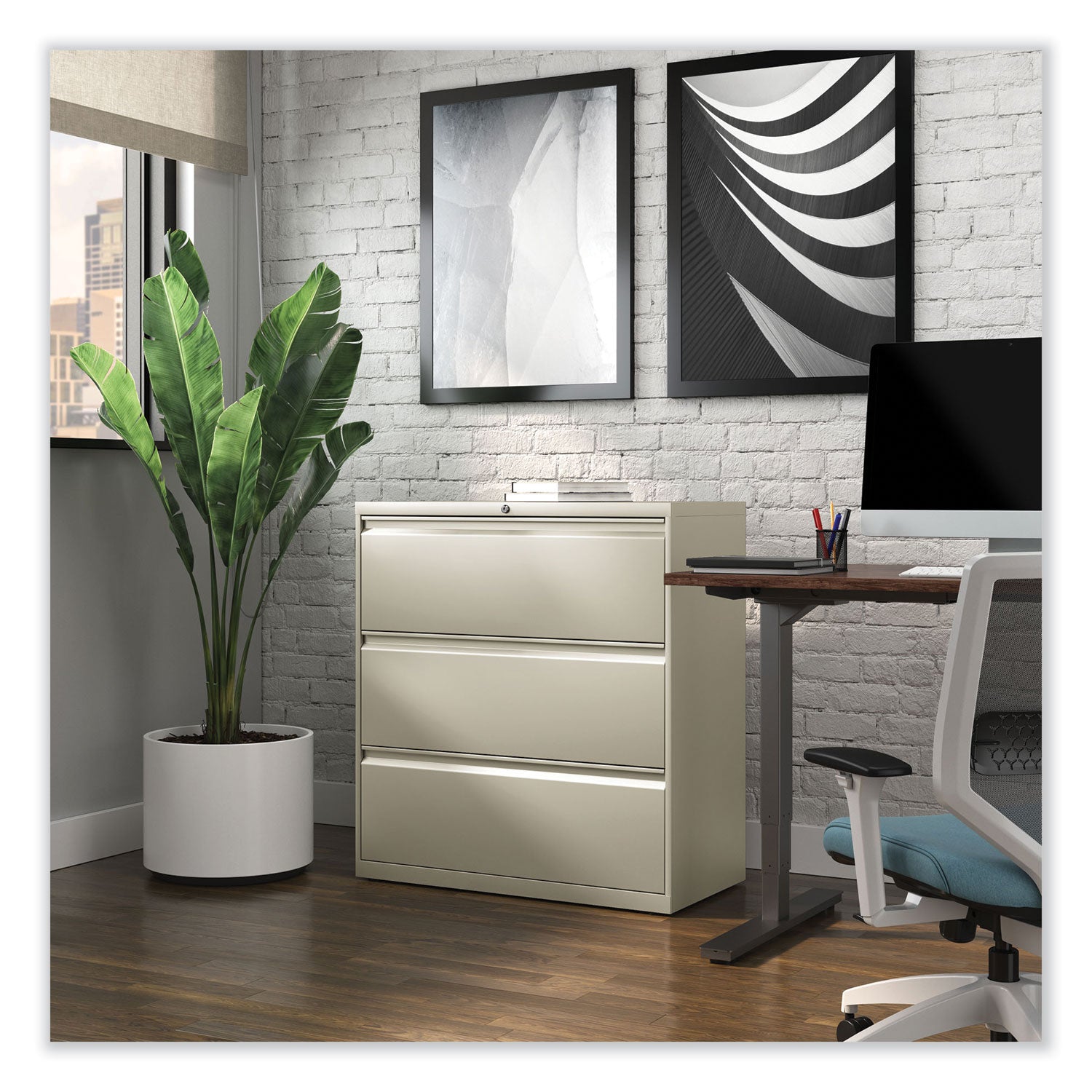 Lateral File, 3 Legal/Letter/A4/A5-Size File Drawers, Putty, 36" x 18.63" x 40.25