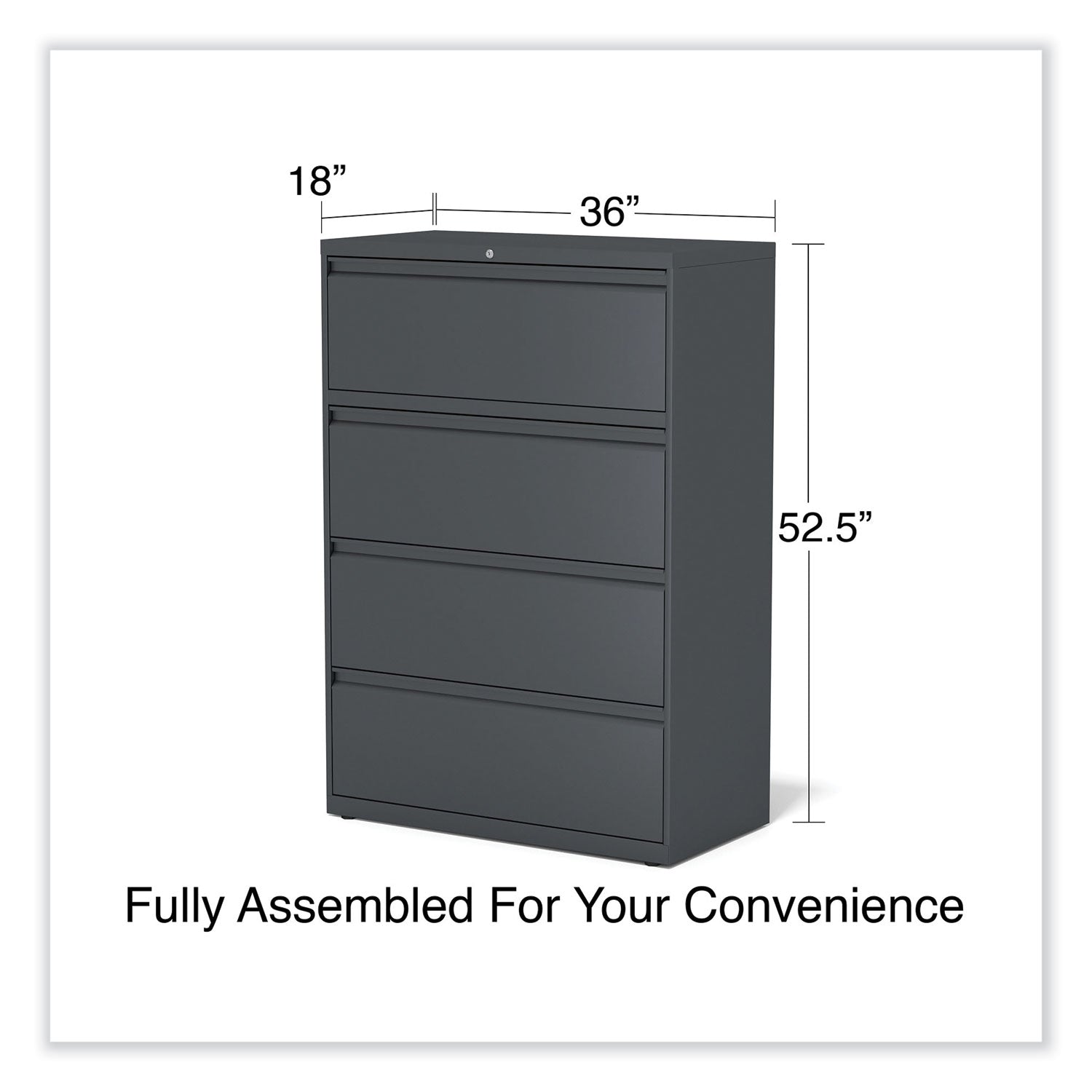 Lateral File, 4 Legal/Letter/A4/A5-Size File Drawers, Charcoal, 36" x 18.63" x 52.5