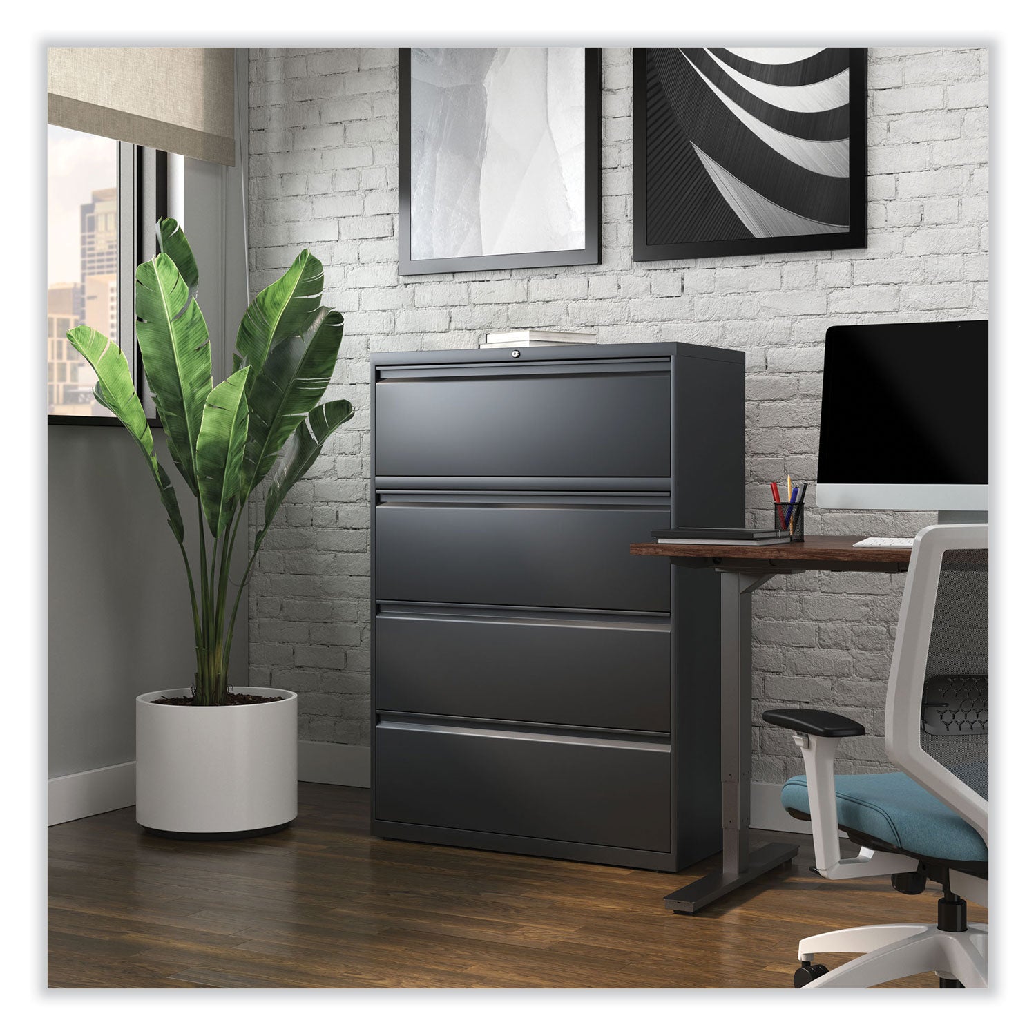Lateral File, 4 Legal/Letter/A4/A5-Size File Drawers, Charcoal, 36" x 18.63" x 52.5