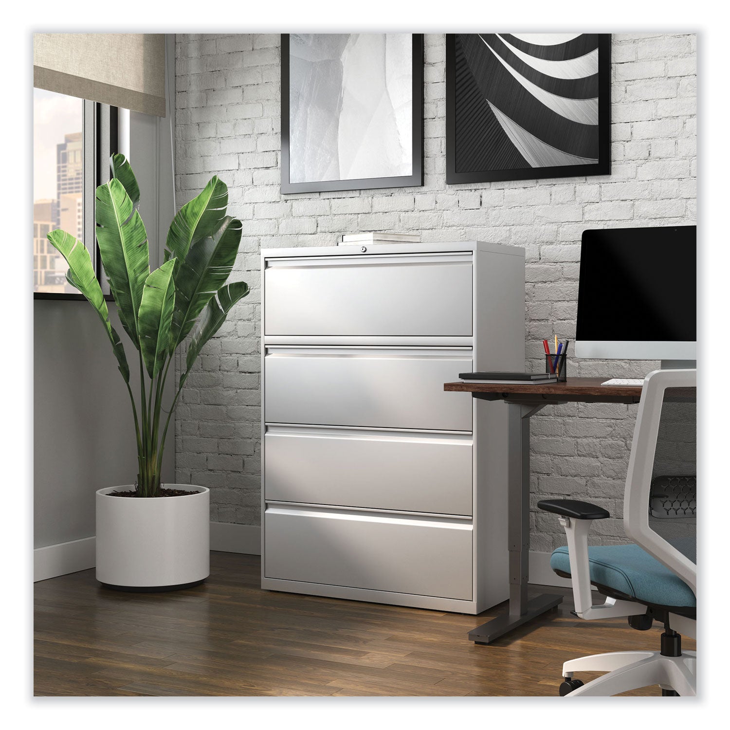 Lateral File, 4 Legal/Letter-Size File Drawers, Light Gray, 36" x 18.63" x 52.5