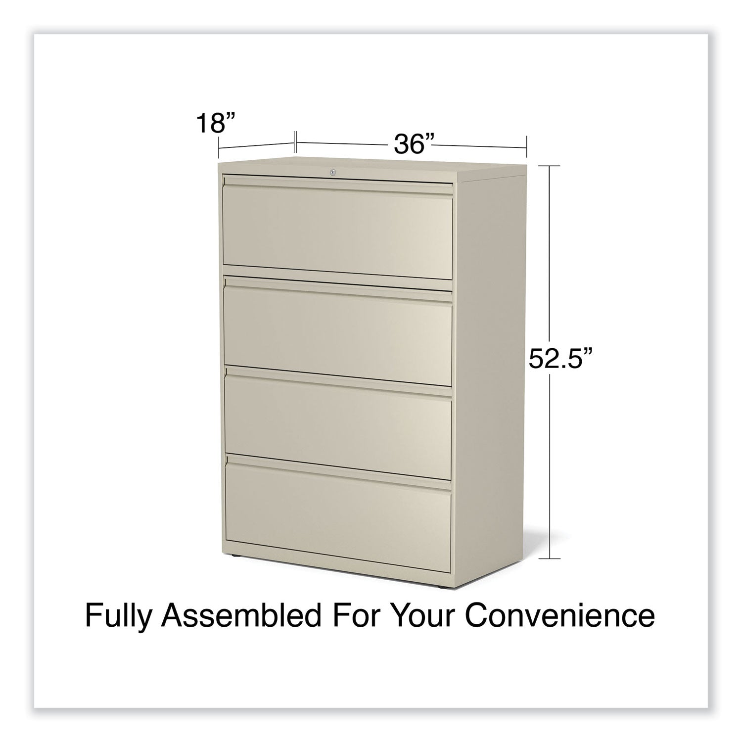 Lateral File, 4 Legal/Letter-Size File Drawers, Putty, 36" x 18.63" x 52.5