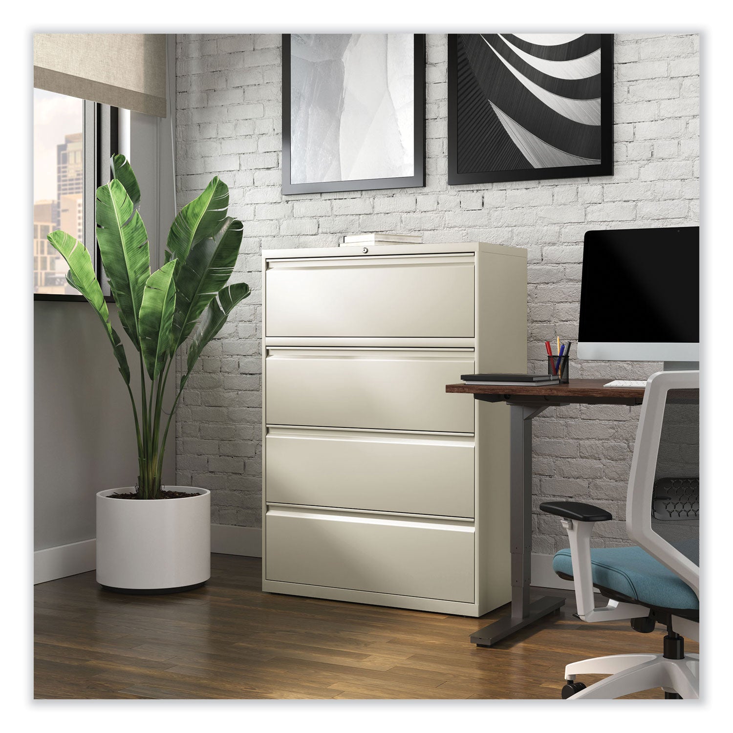 Lateral File, 4 Legal/Letter-Size File Drawers, Putty, 36" x 18.63" x 52.5